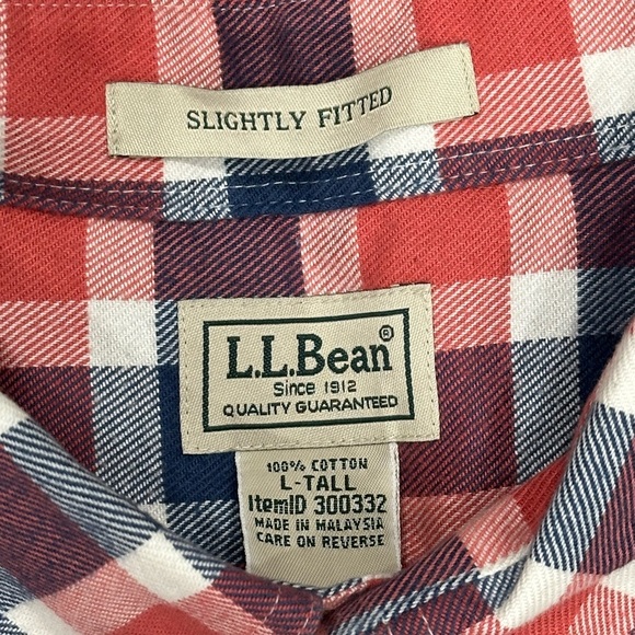 Men's L.L. Bean Large Tall Button Front Shirt Plaid Red Blue Long Sleeve Casual - Picture 11 of 11